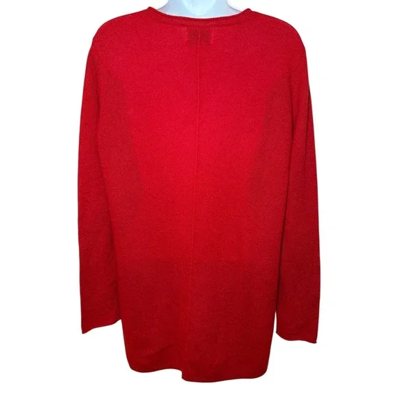 Belle France Cashmere V Neck Sweater Red Long Sleeve Side Slit Womens S Pullover - Picture 2 of 9